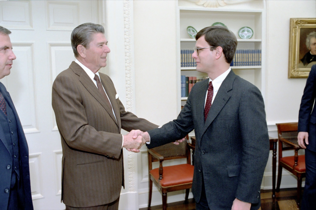 John Roberts in the Reagan White House, greeted by President Reagan